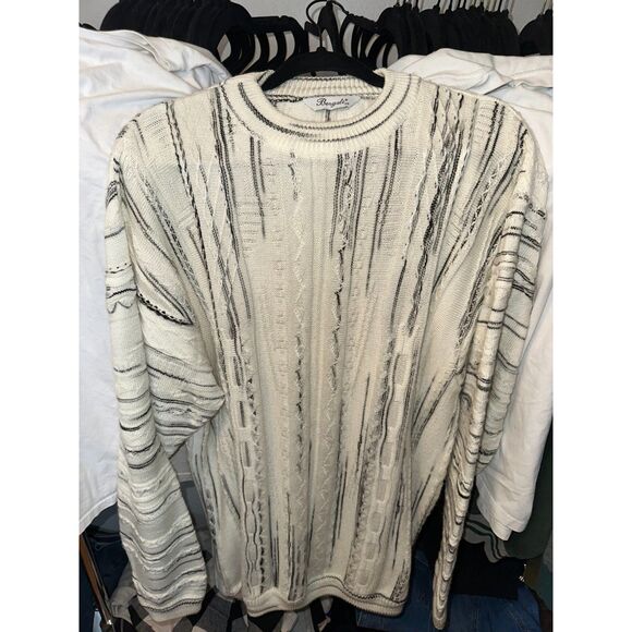 Vintage Men's XL Sweater Bergati T-Shirt Winter Jacket Pullover Knit White Black - Picture 1 of 3